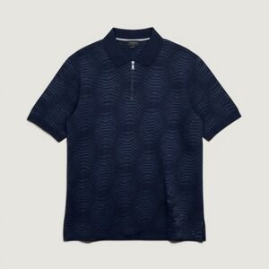 Ted Baker Quarter Zip Polo Shirt Abstract Geometric Blue Size 7 3XL